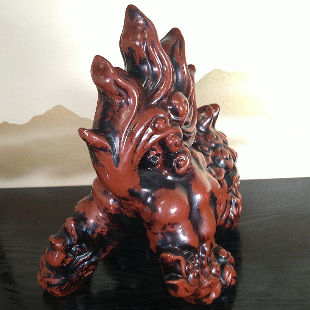AE15 九谷焼 獅子 八幡窯 須栄義 剣獅子 玉乗り 赤獅子 縁起物 魔除