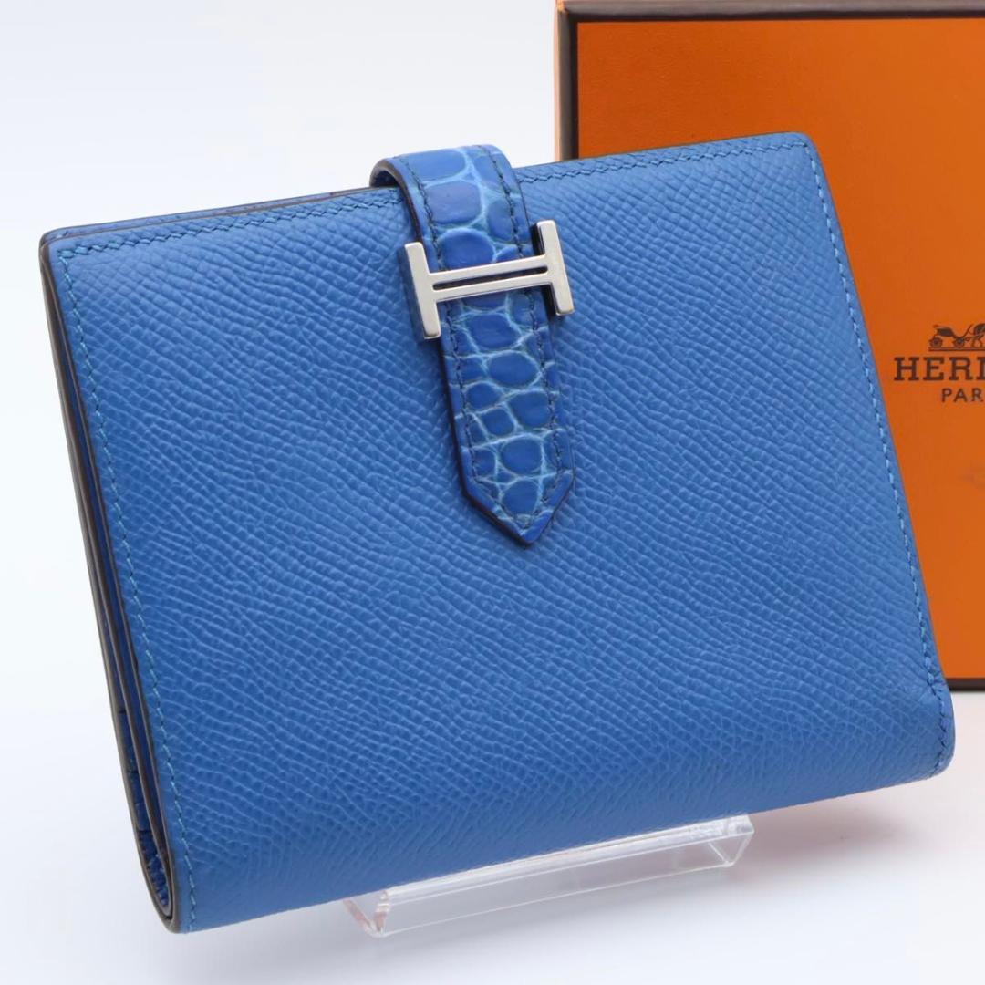 鑑定書付き【極美品】HERMES ベアンコンパクト　クロコ　二つ折り　エプソン