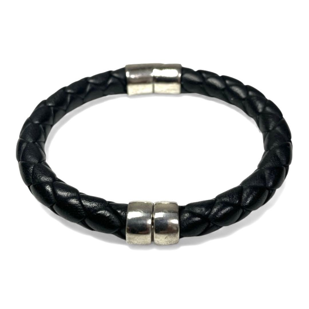 ボッテガヴェネタ 本革×SV925 編み込みブレスレット
