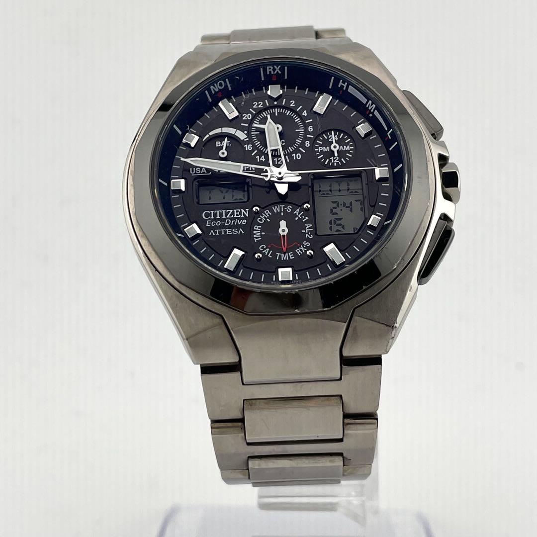 【稼働】シチズン　アテッサ　ジェットセッター　チタン　電波ソーラー　腕時計