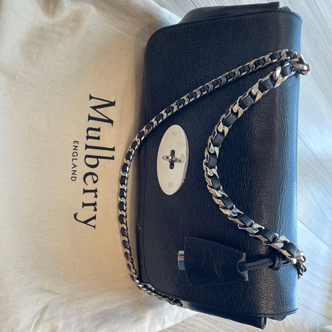Mulberry ブラックレザー ミディアムトップハンドル　リリー