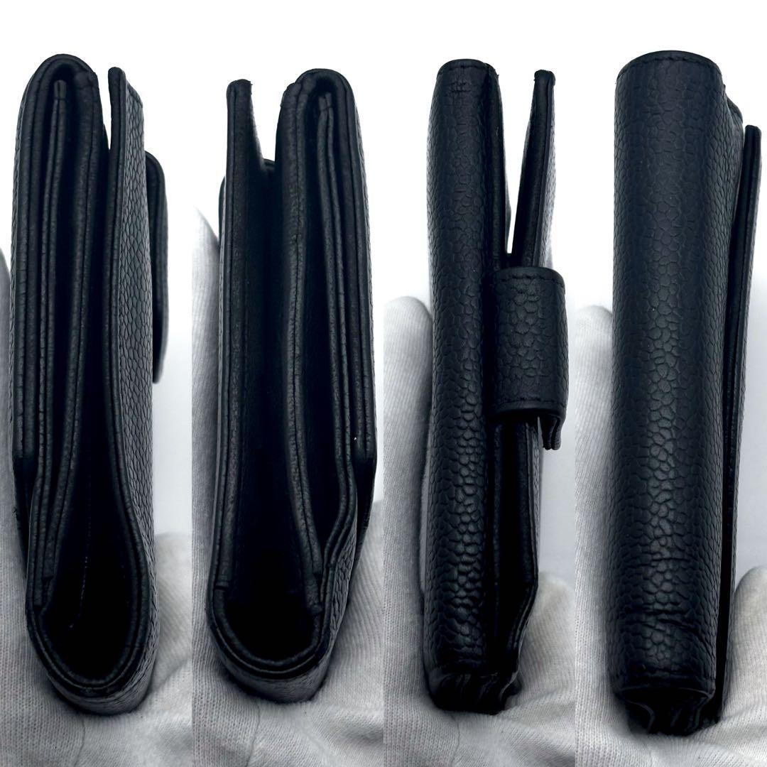 【美品✨】シャネル ココステッチ キャビア Wホック 二つ折 財布