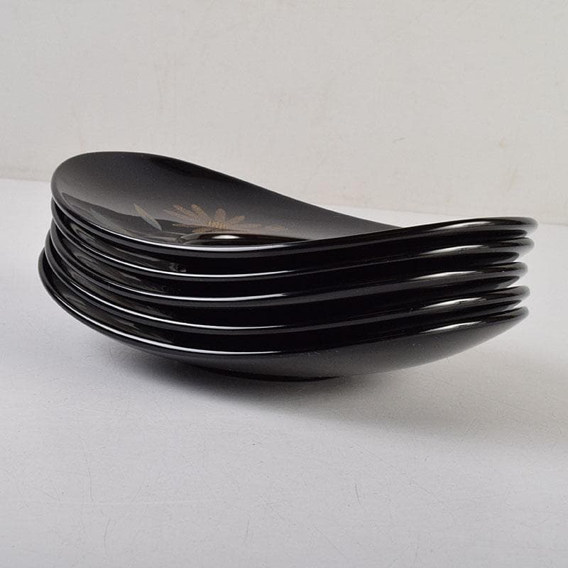 輪島塗　文化功労者　三谷吾一作　草花沈金　茶托　五客　共箱　M　R9503