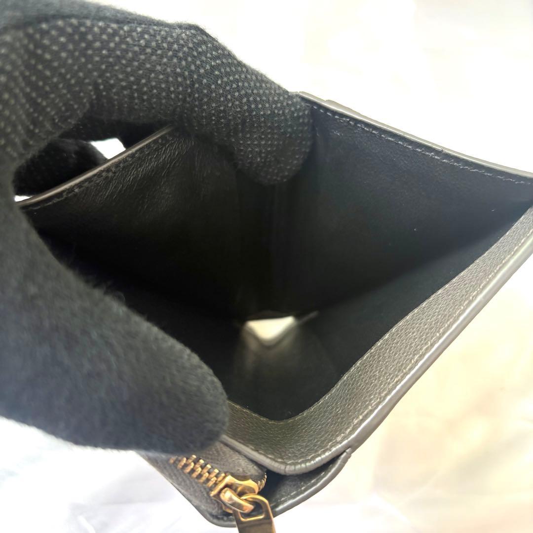 美品✨サンローラン 折り財布 ジップウォレット カサンドラロゴ レザー グレー