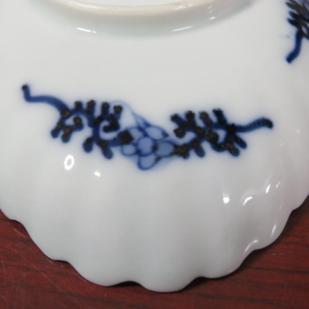 長丸皿 5枚 染付 花弁 唐草 明治 大正 ケンケン