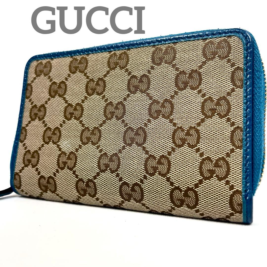 グッチ　GGキャンバス　ラウンドファスナー　ミディアムウォレット　ロゴ総柄　極美