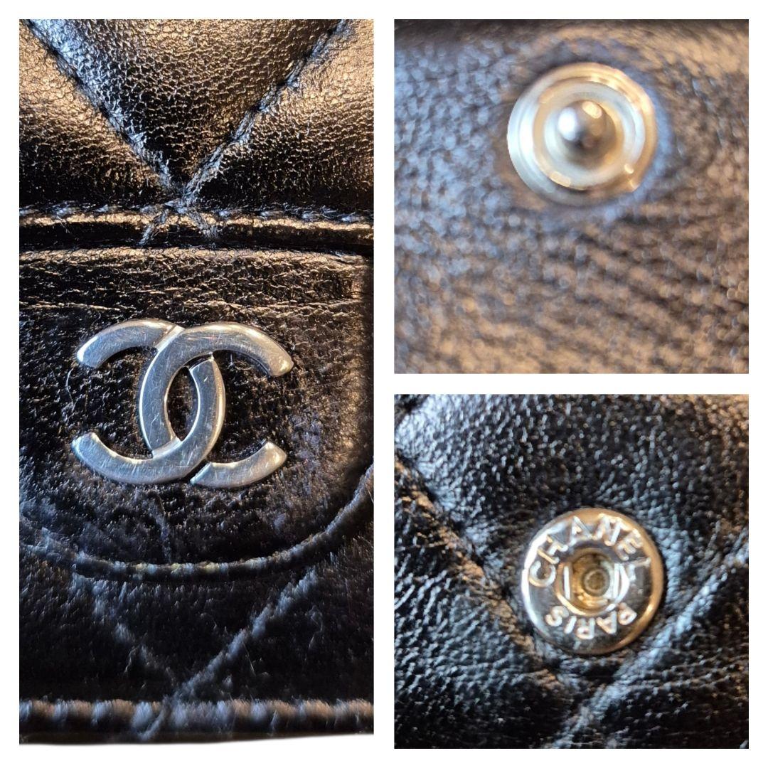 CHANEL　シャネル　マトラッセ　シルバー金具　Wホックフラップ　三つ折り財布