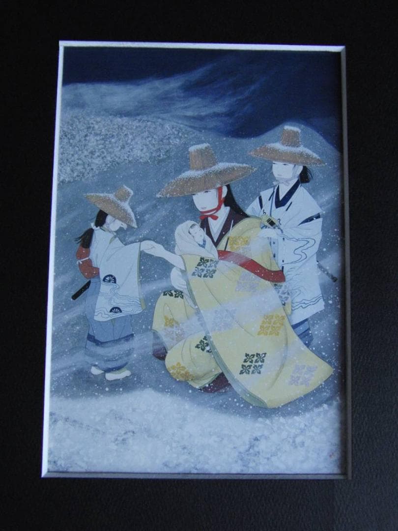 内田青虹、【雪行中（あと少し頑張って…常盤母子）】、希少な額装用画集より