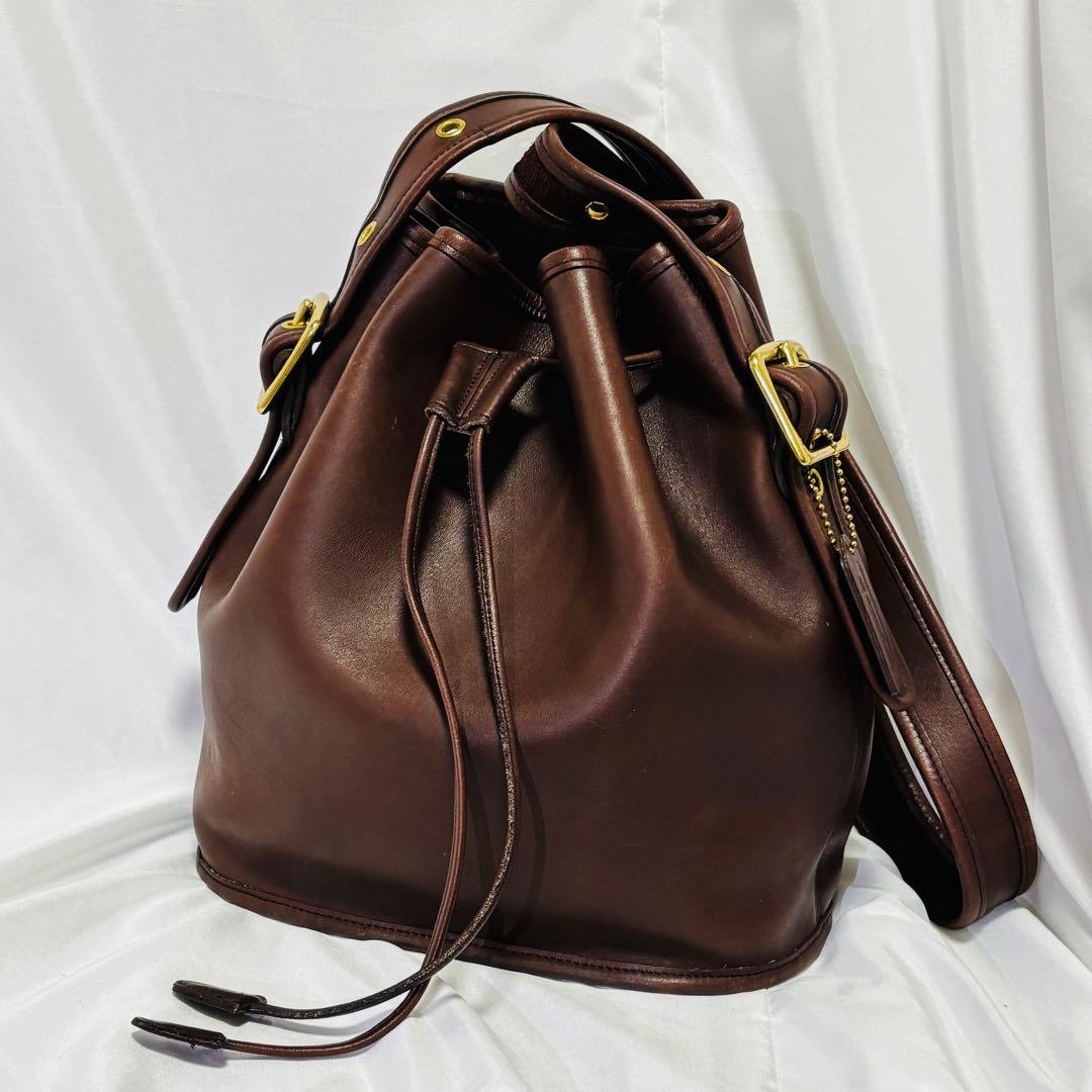 美品 COACH オールドコーチ 巾着型ショルダー ブラウン 9952