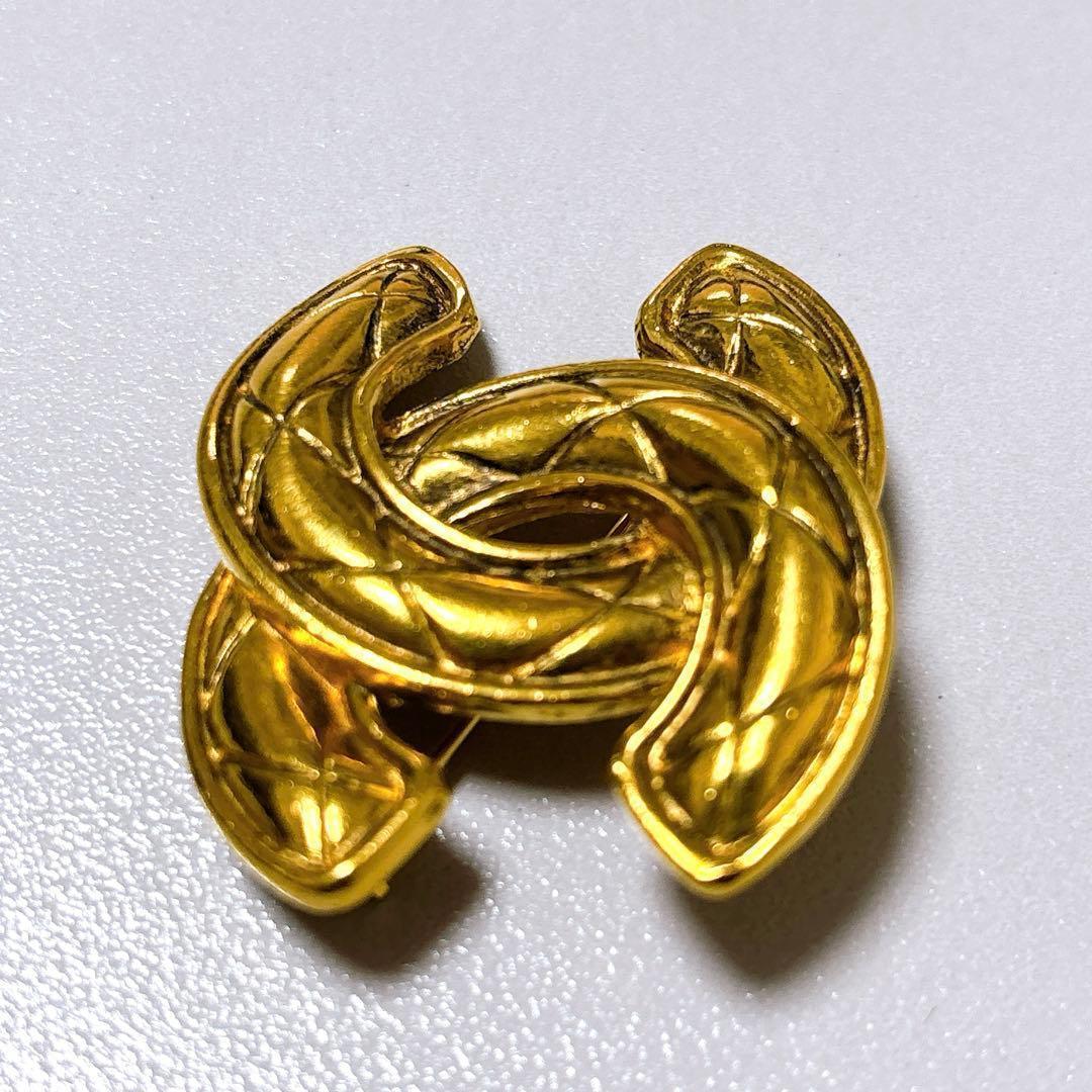 【美品】シャネル CHANEL ブローチ マトラッセ ココマーク ゴールド