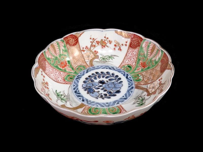 古伊万里　金襴手　牡丹に松竹梅の図　大振膾皿　３客　C784AS-CFz