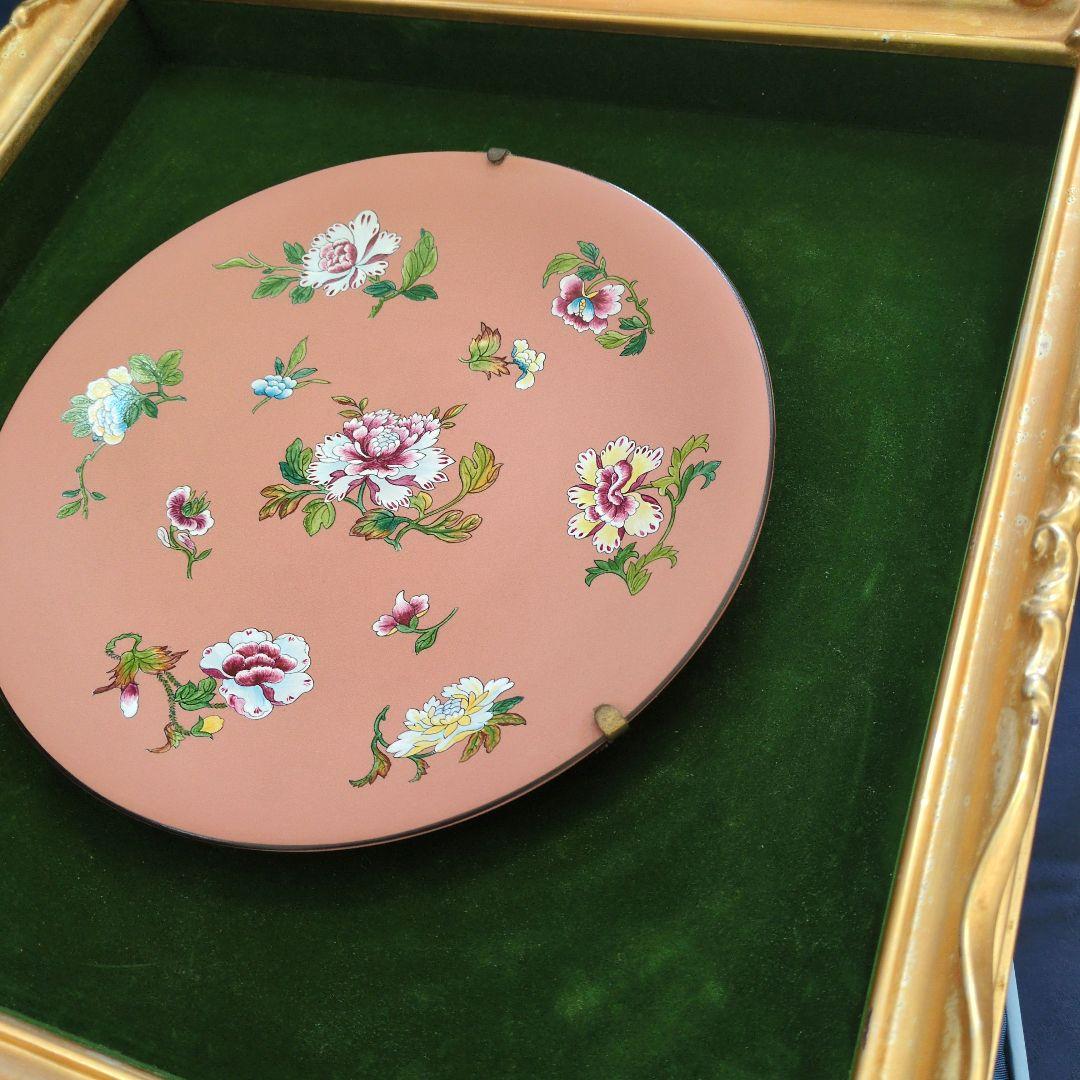 ジャスパー　テラコッタ　皿額装エナメル彩アンティーク