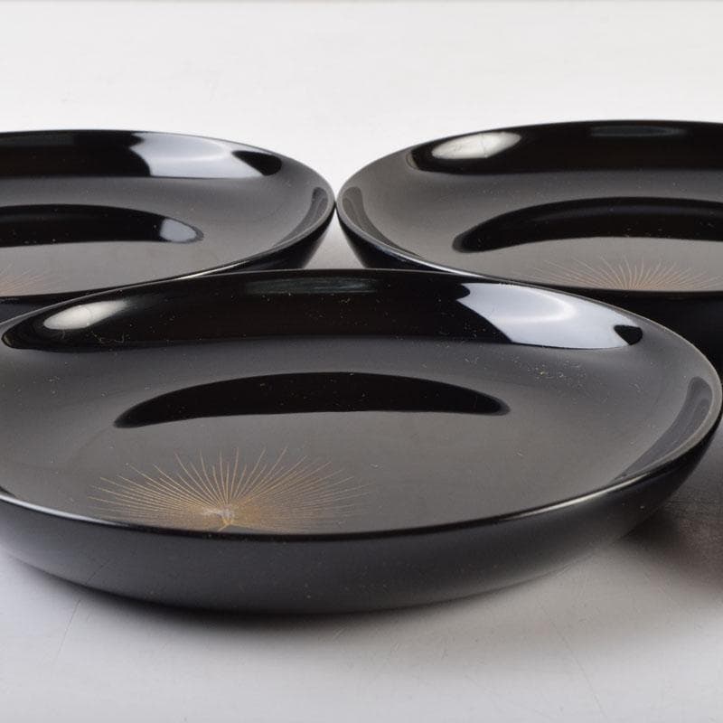 輪島塗　大向高洲堂　黒漆　飛松沈金　銘々皿　五客　共箱　N　8969