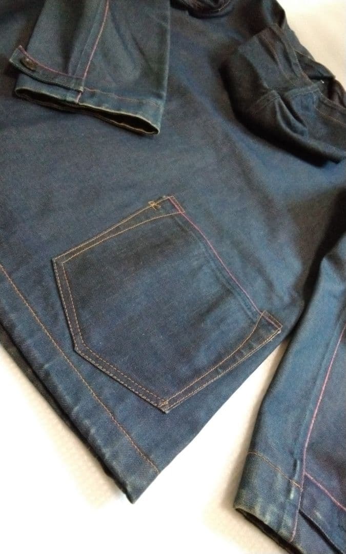 【45R】インディゴ　藍染　赤ミミ　稀少品　デニムJK+②エコBAG【日本製】