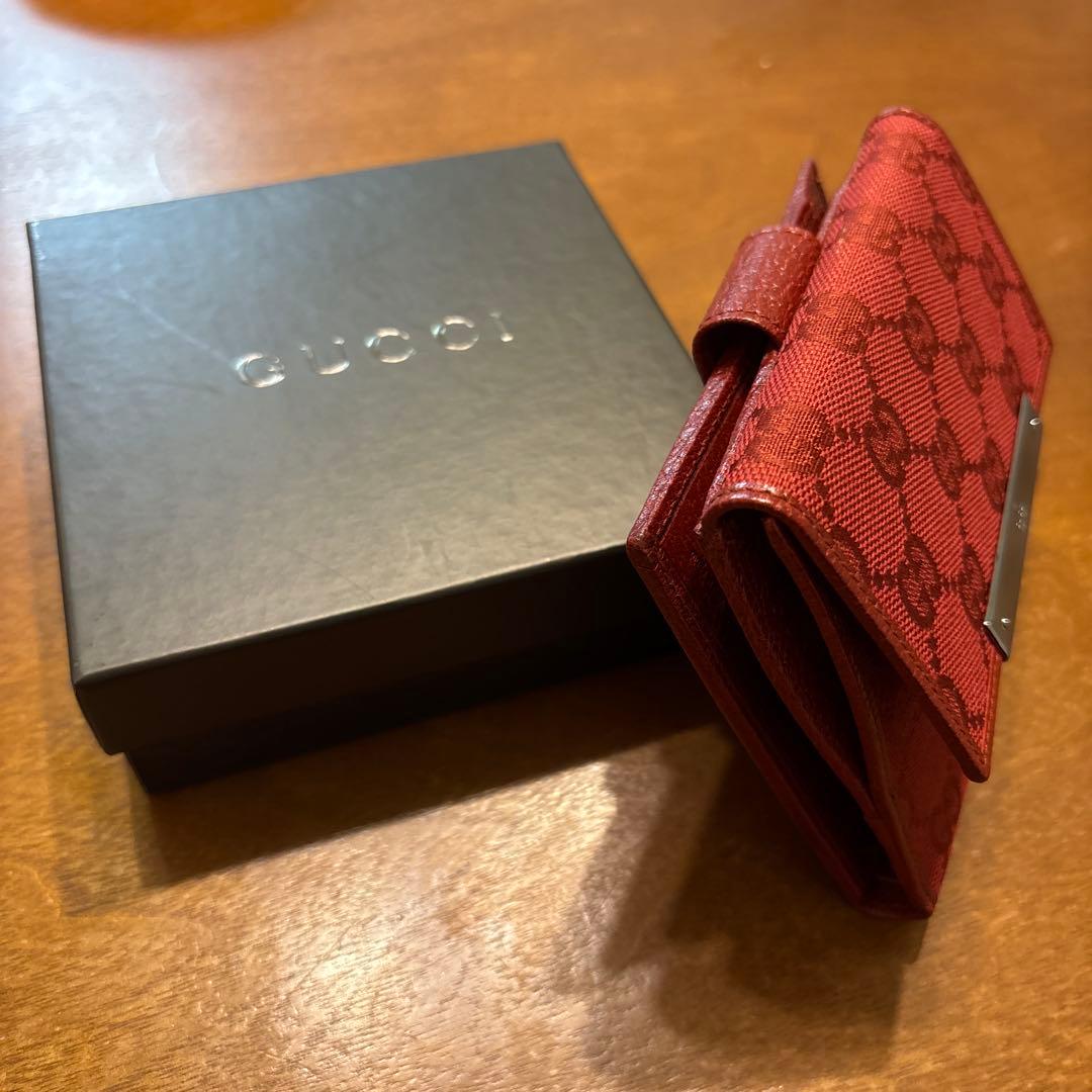 GUCCI 二つ折り財布 レッド キャンバス★未使用