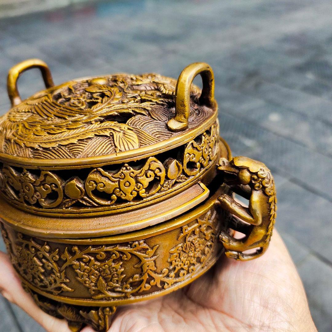 銅器 香炉 龍鳳薫香炉 盤香炉 茶道香炉 装飾品 工芸品 置物