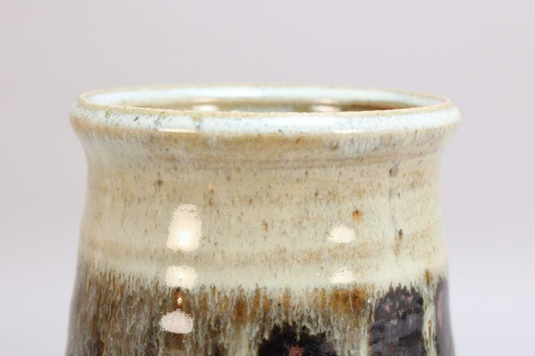 4438 益子窯　木村一郎 造　三彩壷　高さ19.7cm 陶印有　共箱　送料無料