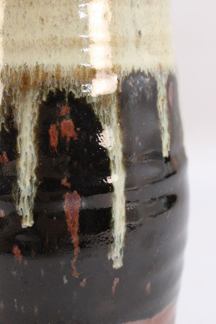 4438 益子窯　木村一郎 造　三彩壷　高さ19.7cm 陶印有　共箱　送料無料