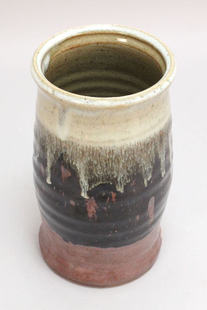 4438 益子窯　木村一郎 造　三彩壷　高さ19.7cm 陶印有　共箱　送料無料