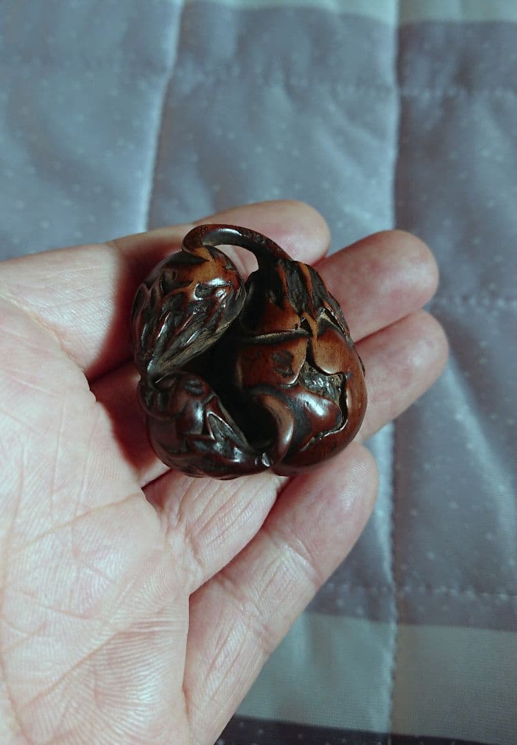江戸　根付 傷み三茄子 木彫 木製 彫刻
