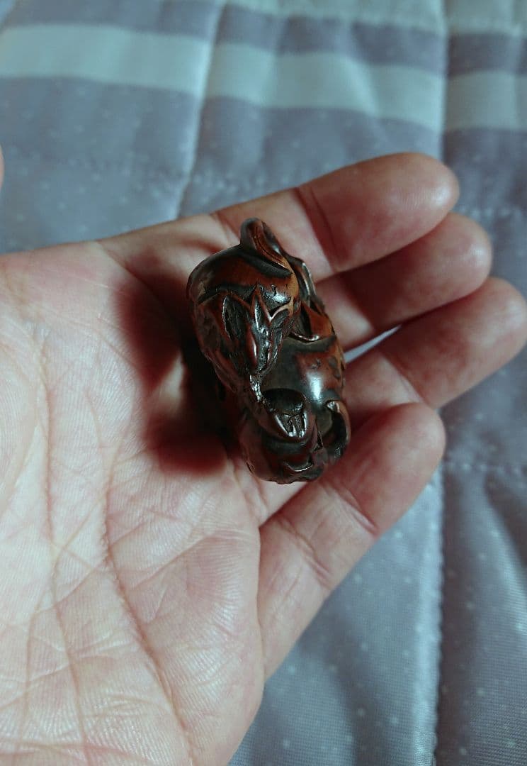 江戸　根付 傷み三茄子 木彫 木製 彫刻