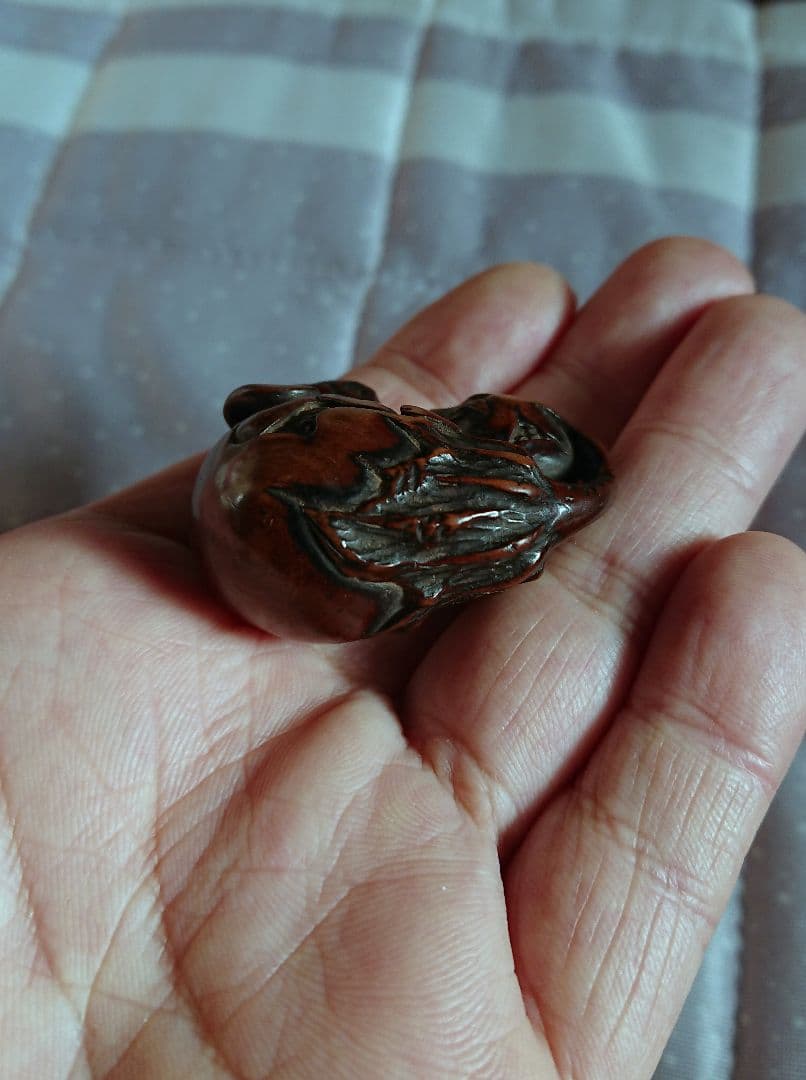江戸　根付 傷み三茄子 木彫 木製 彫刻