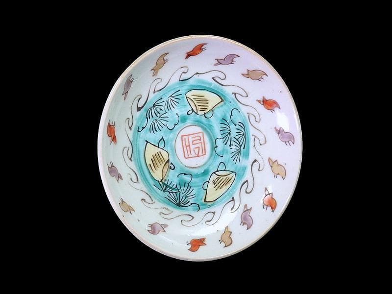 古伊万里　色絵　波千鳥に貝の図　手塩皿　F281AS-DCi