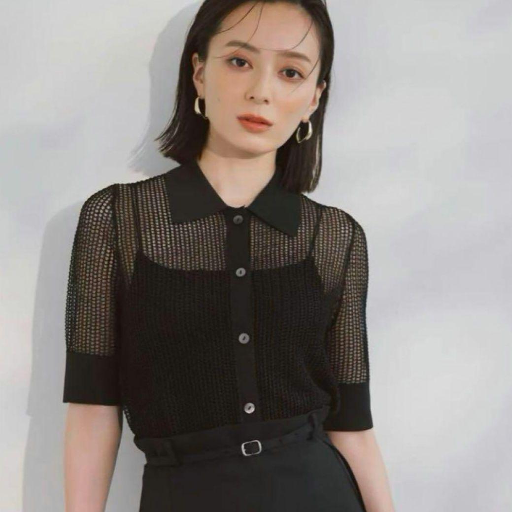 【大人気】アニュアンス　ラメメッシュハーフスリーブニットポロシャツ【美品】