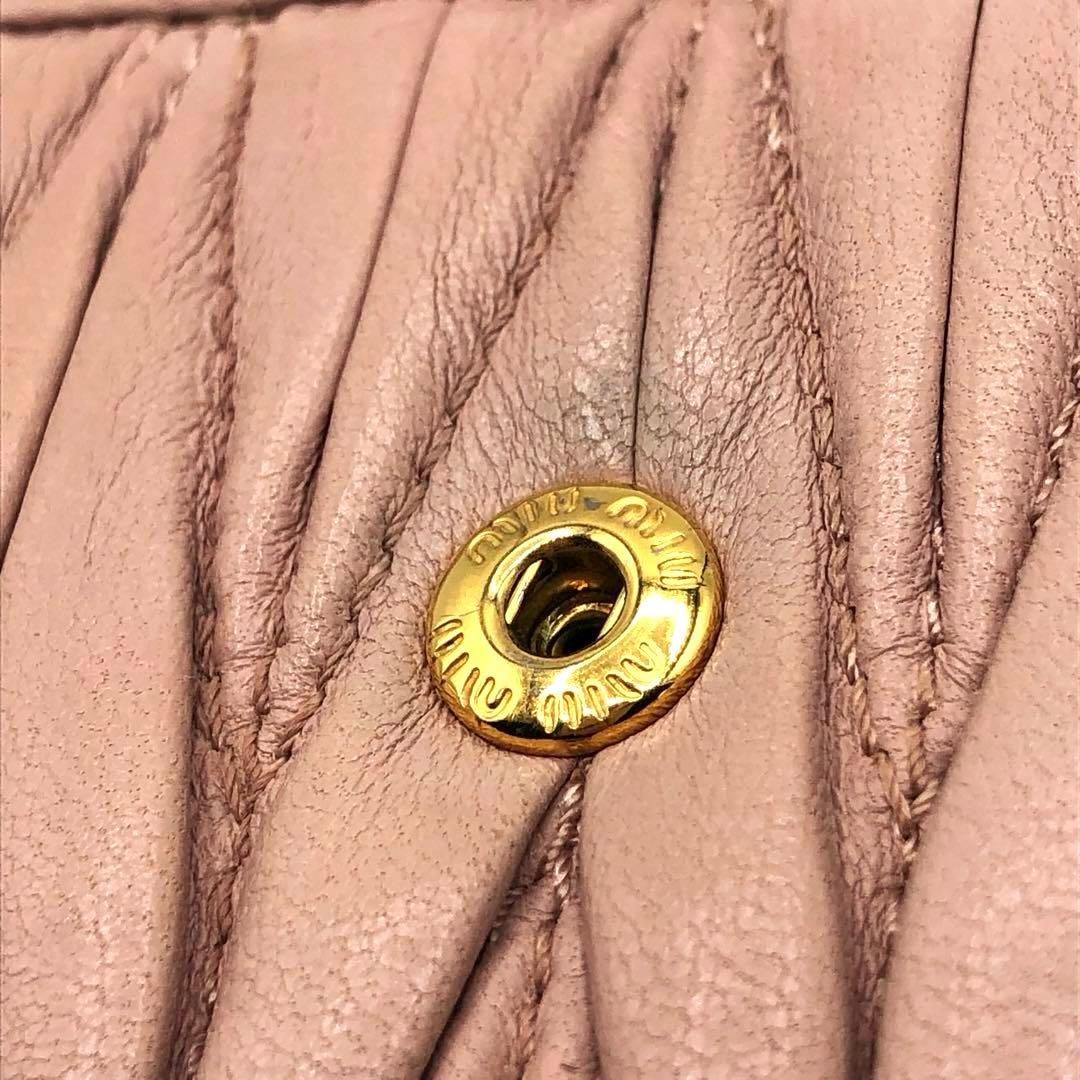 ミュウミュウ マテラッセ 折り財布 クリスタル ビジュー ピンク レザー