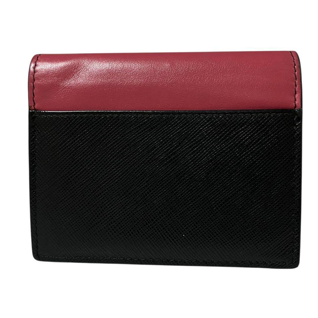 希少✨プラダ 二つ折り財布 サフィアーノレザー バイカラー 黒 ピンク