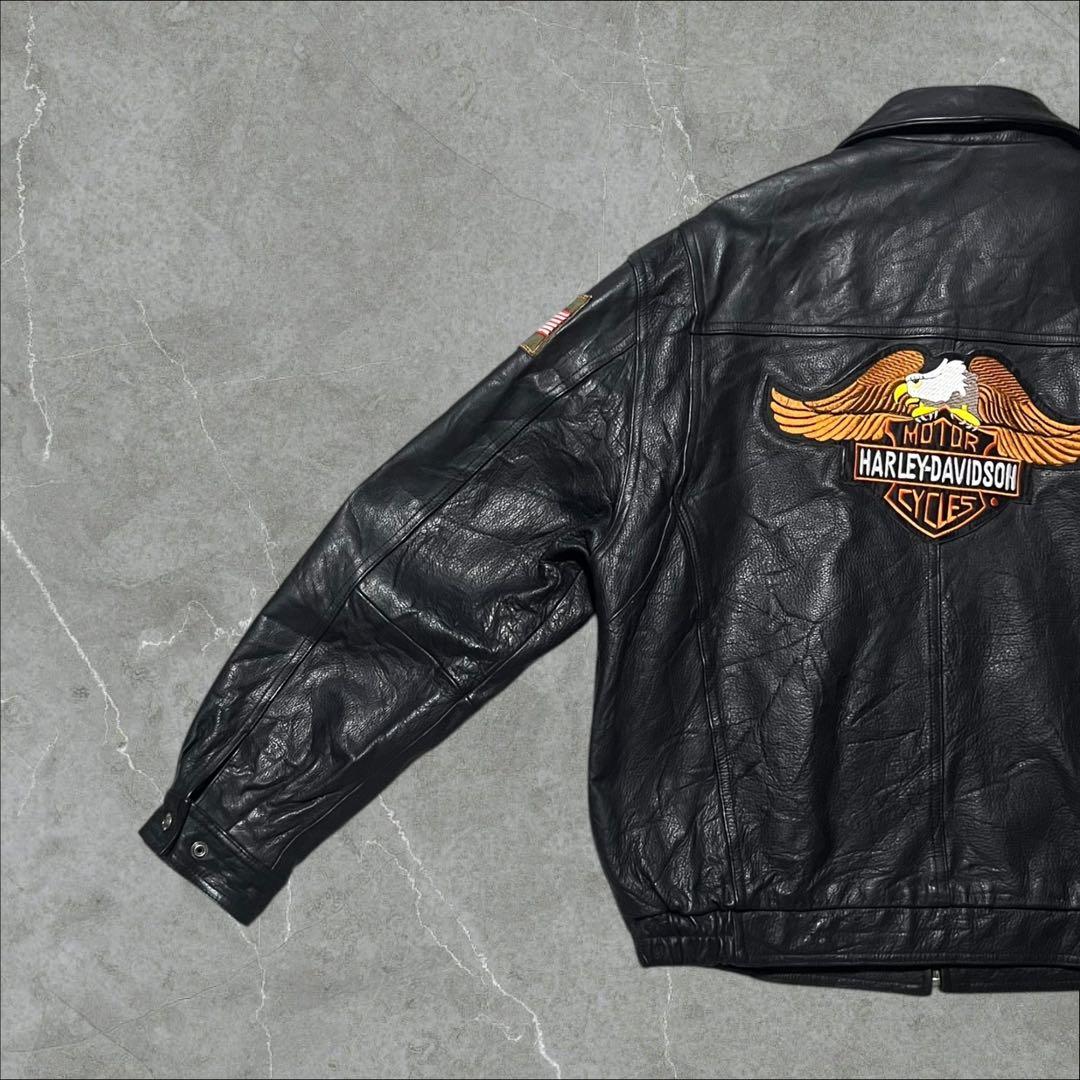 WILSONS本革ハーレーカスタム刺繍イーグルワッペンレザージャケットL古着