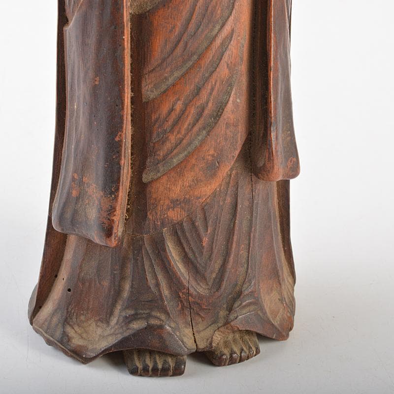 仏教美術　木彫　観音菩薩立像　仏像　在銘　高さ約31cm　時代箱付　MR7171