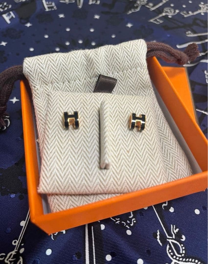 最終値下 HERMES ミニポップH ピアス ノアール ピンクゴールド ブラック