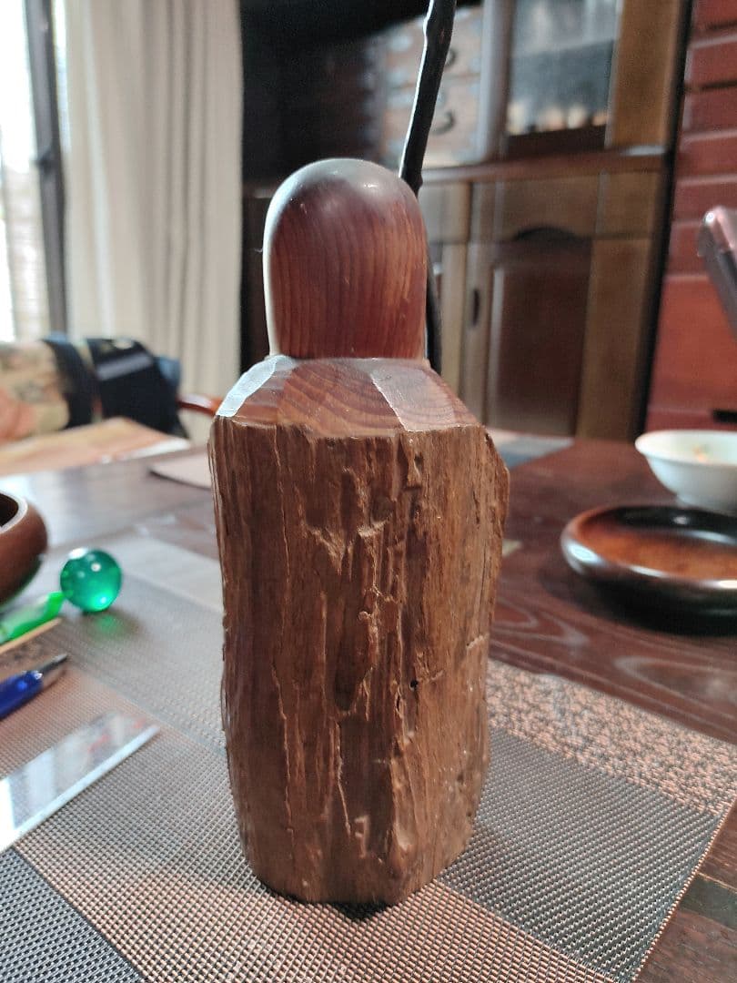 木製老人像 杖付き　七福神？　俊堂作
