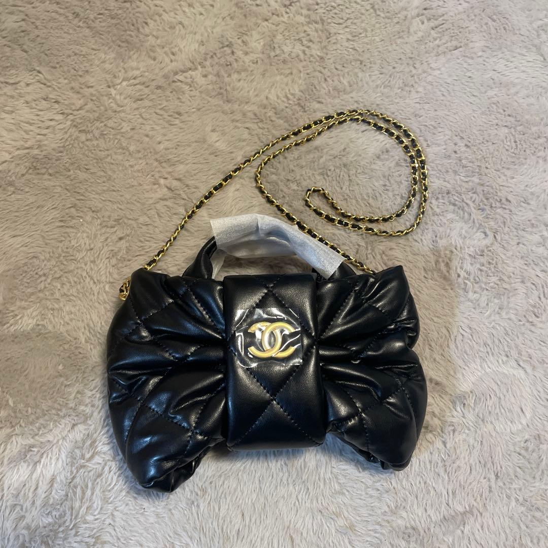 ノベルティ　CHANEL リボン　チェーン　バッグ　ラムスキン　即日発送