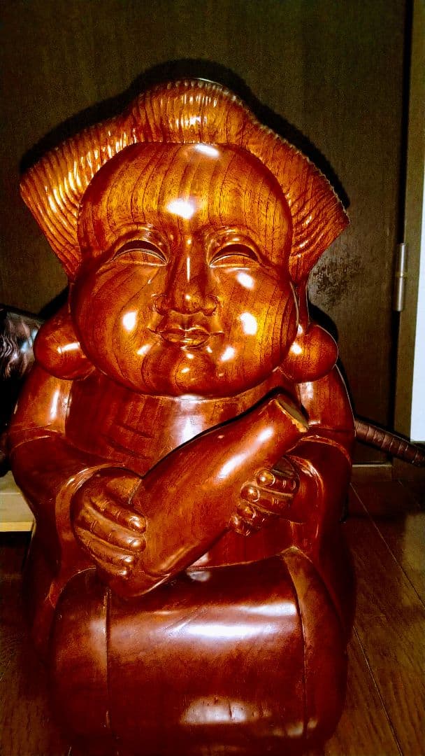 伝説＆超豪華木製.巨大.お福さんの置物.9.３kg