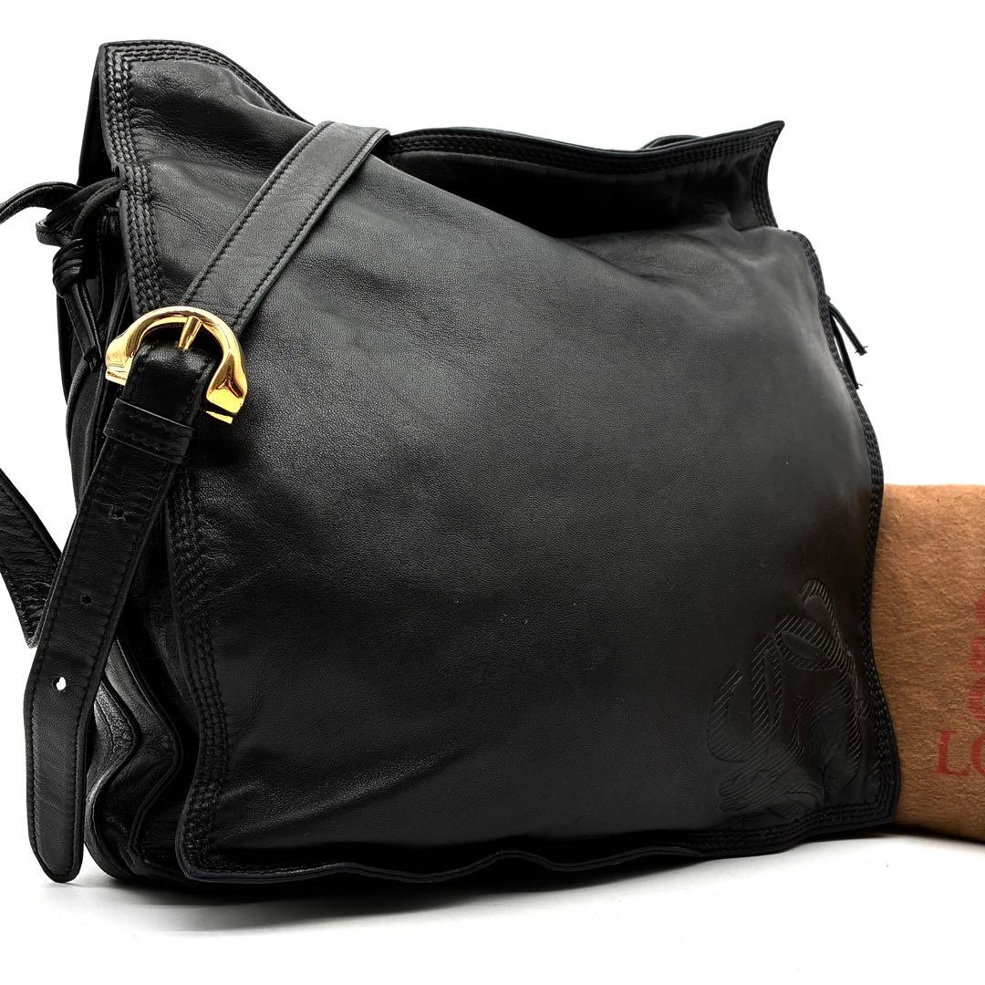 極美品 ロエベ フラメンコ ショルダーバッグ ナッパレザー アナグラム ブラック