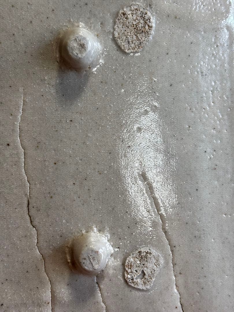 やまちゃん鬼才澤田痴陶人藁灰白黒緑釉雷神文破裂閃光四ツ足陶板皿一品物