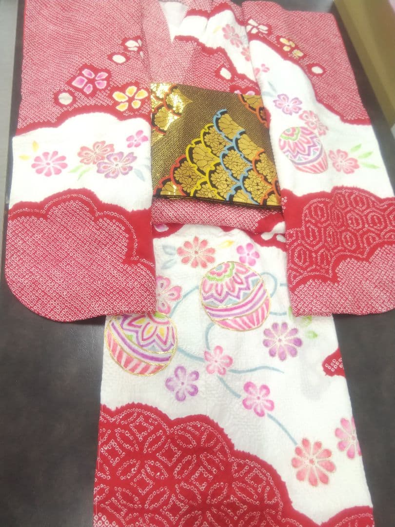 ★売約品★特選総絞り 七歳お祝い着物 帯シメ、長襦袢、小物セット