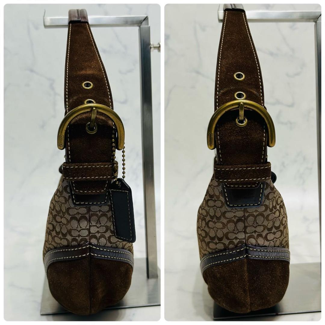 コーチ　ホーボー　ワンショルダーバッグ　スエード　キャンバス　シグネチャー