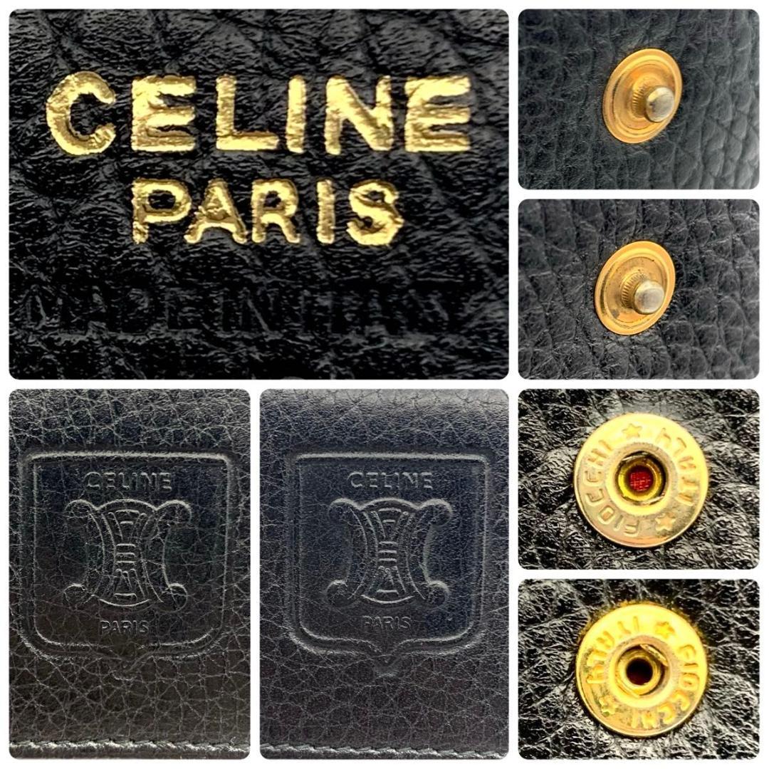 鑑定済み セリーヌ 三つ折り 財布 トリオンフ コンパクト ミニ レザー 革 黒