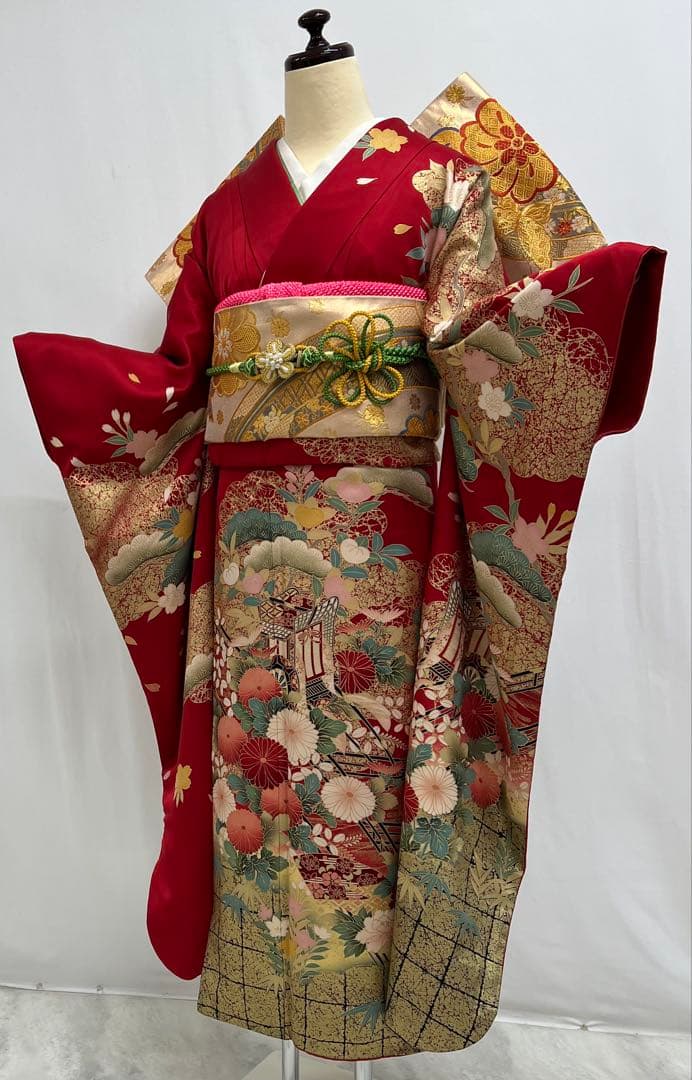 振り袖　フルセット　別誂長襦袢　古典柄　成人式　赤　結婚式　金彩加工　668