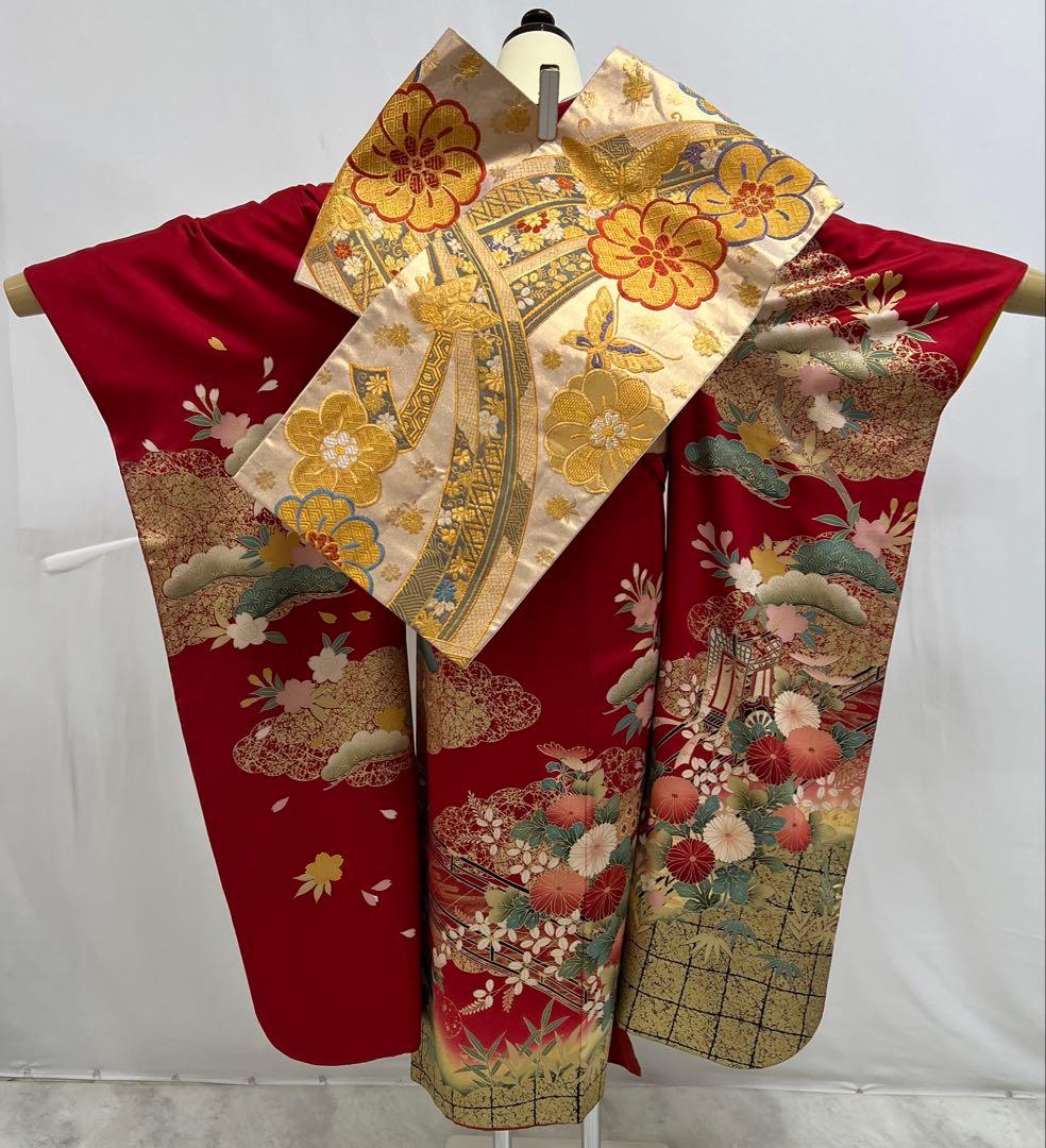 振り袖　フルセット　別誂長襦袢　古典柄　成人式　赤　結婚式　金彩加工　668