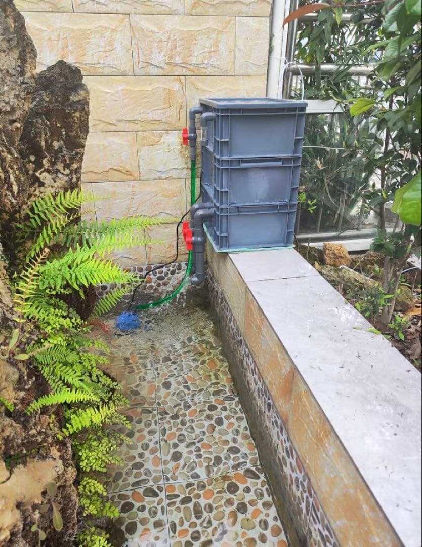 水槽池濾過器、1段階ろ材満タン付き三段式万能濾池大型水槽濾過層フィルター送料込み