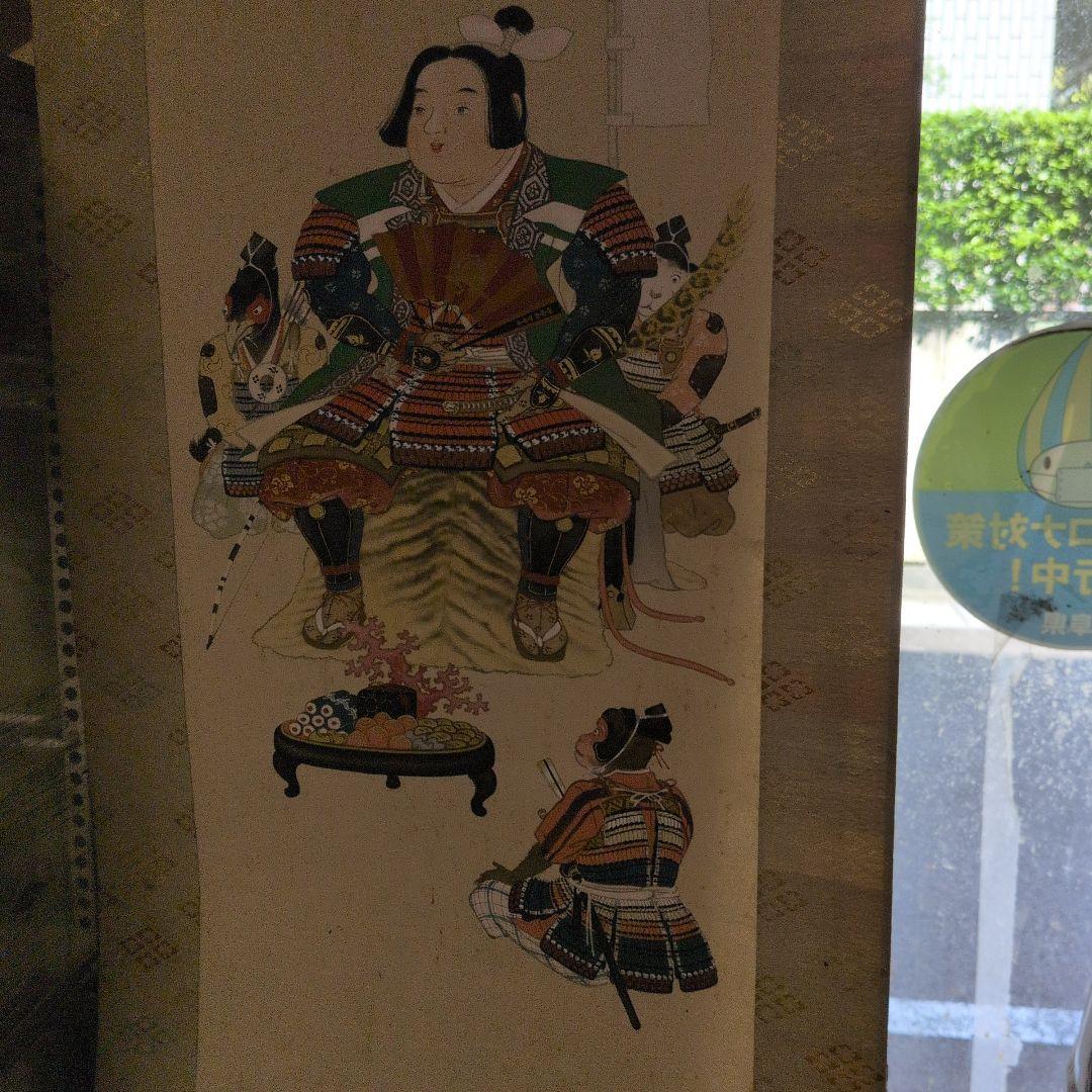 桃太郎肉筆日本画 武士 手描き アート 掛軸　時代物桐箱付