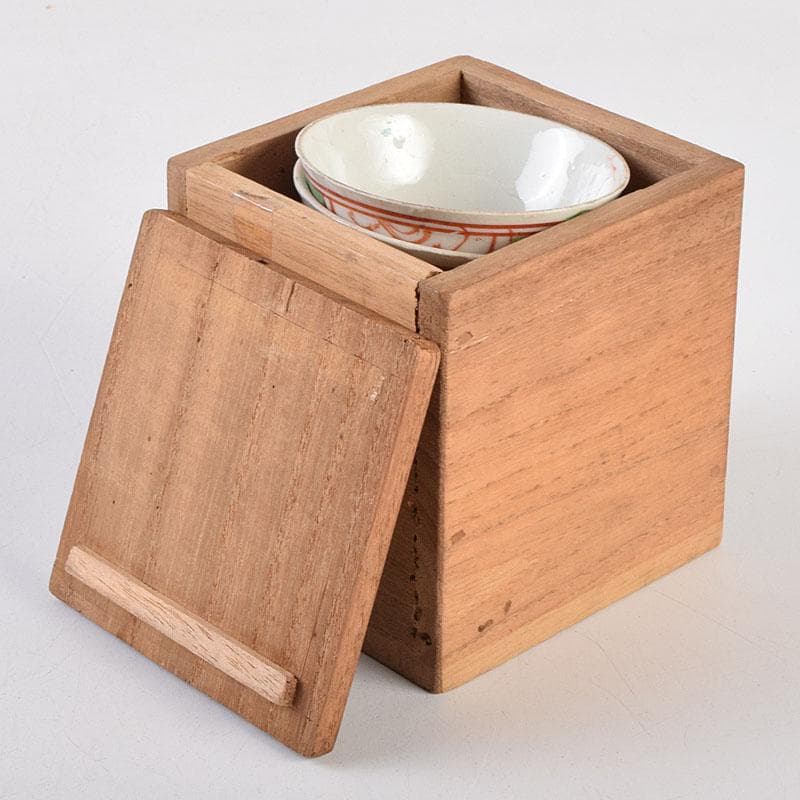 中国　古渡　赤絵呉須　花草文　煎茶碗　五客　時代箱　V　R9530