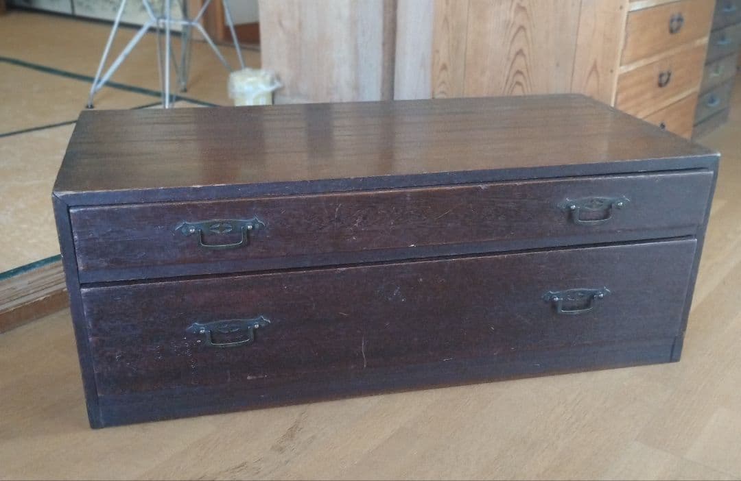 木製引き出し　整理タンス 　箪笥　2段　昭和レトロ　和骨董　古家具　無垢材ベンチ