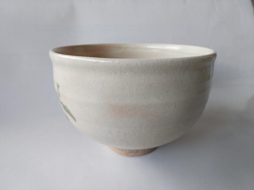 京焼 平安 巌窯 山川敦司 作 粉引 茄子 茶碗 共箱 共布 栞 抹茶碗 新品