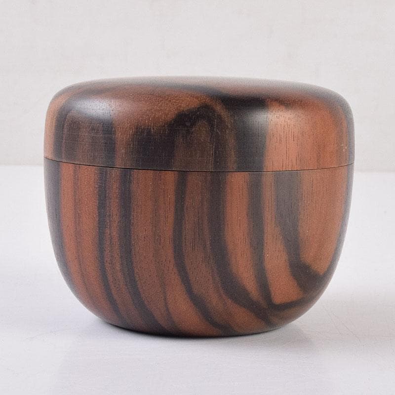 茶道具　天然木　黒柿製　無垢彫　綺麗な木目の棗　V　R8964