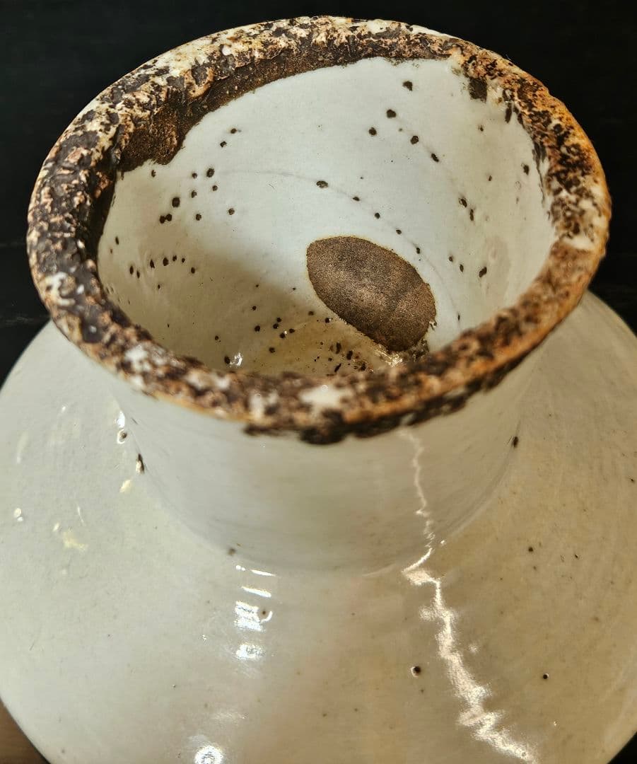 朝鮮古美術　朝鮮古陶磁器　古玩　李朝白磁　堅手　高付皿　台皿　祭器　仏教美術